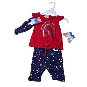 Btween Toddler Girls 3 Pc Set Red White Blue Rainbow Tee And Star Pants 4T NWT